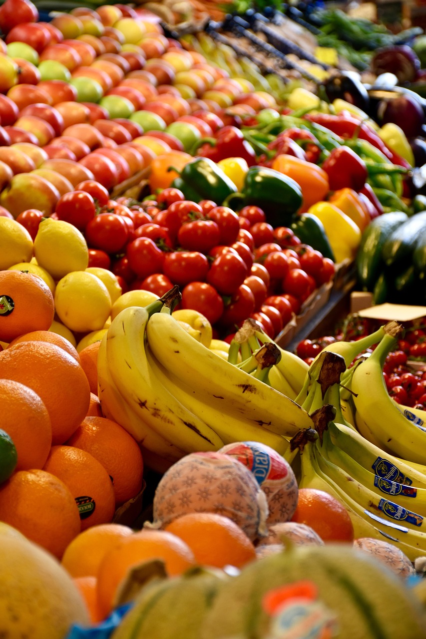fruit, market, food, vitamins, fresh, oranges, bananas, fruits